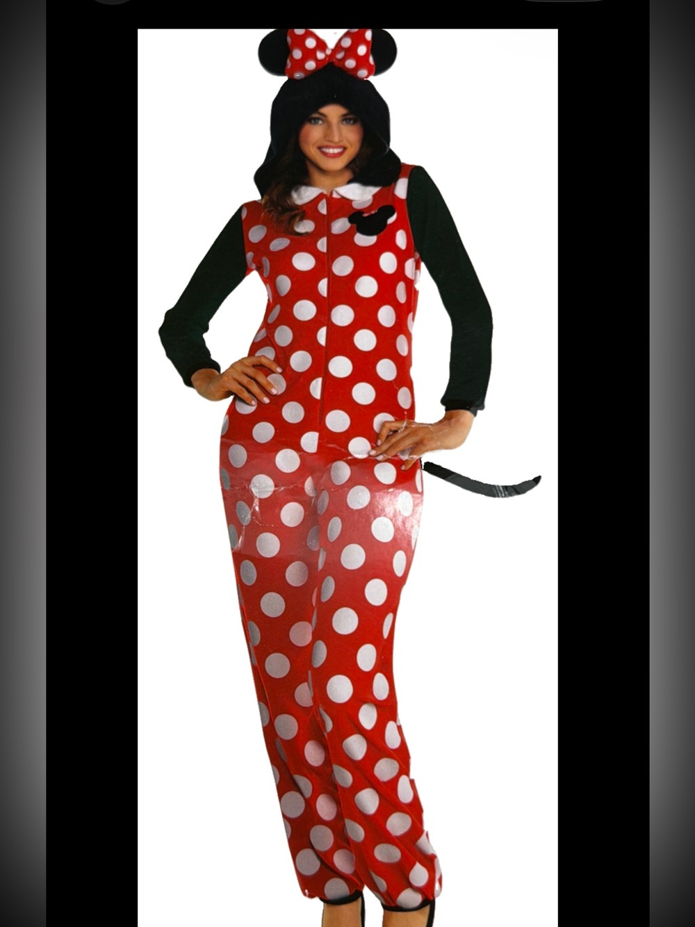 MINNIE MOUSE Red White one piece Fleece Costume Hood Mouse Ears Women S M Lounge